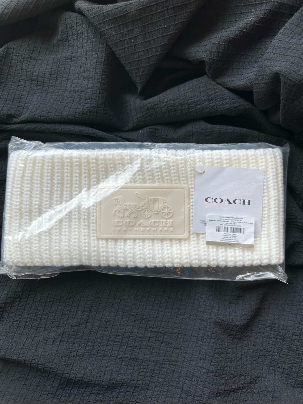 Coach Ivory Ribbed Knit Headband with Signature Patch